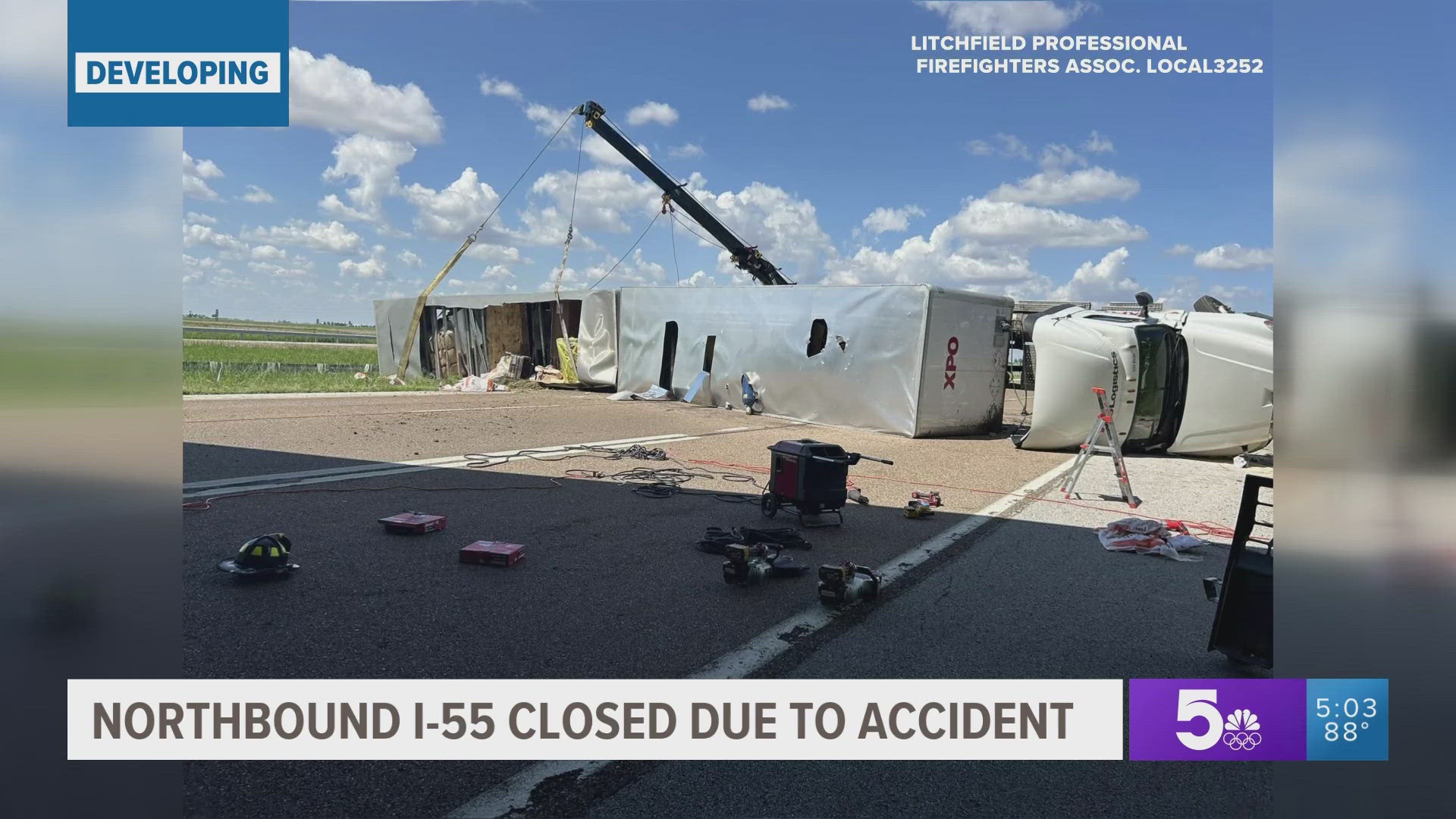 Northbound I-55 is currently shut down due to an investigation and cleanup, ISP said. The lanes are expected to be closed for an extended period of time.