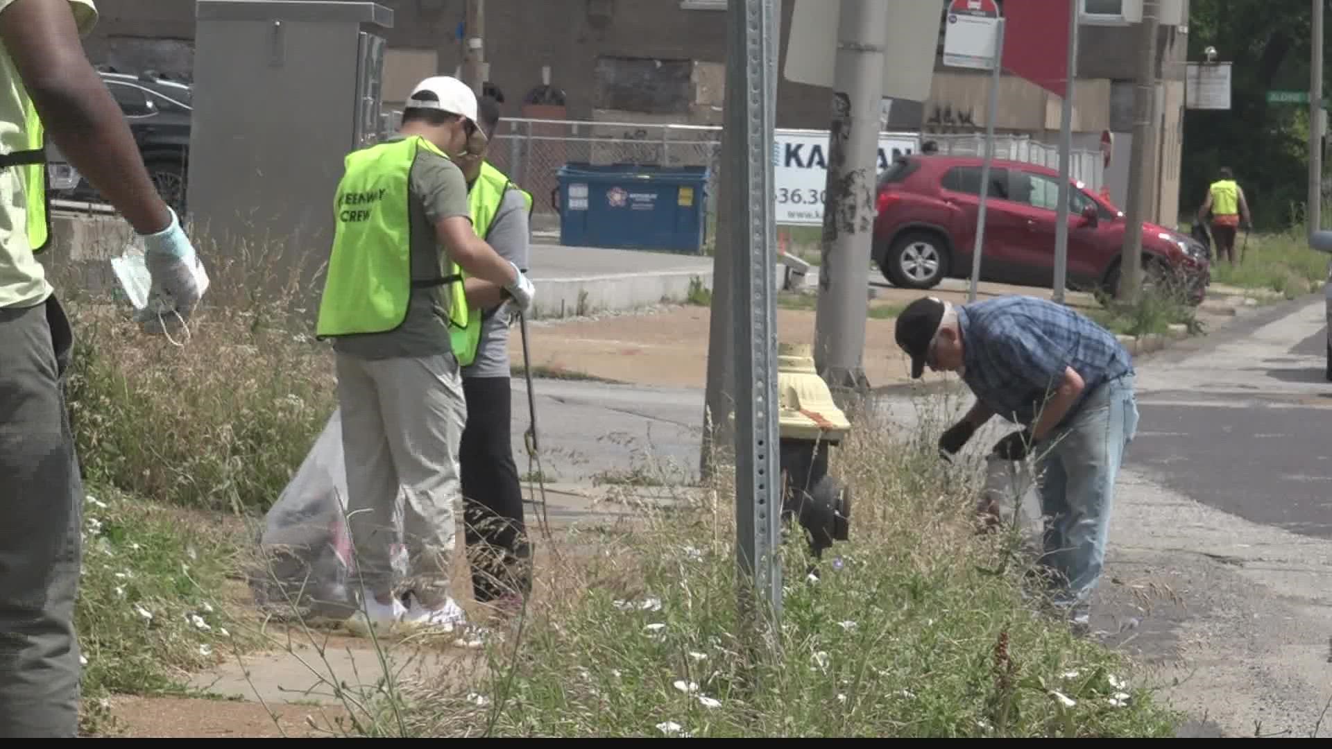 Volunteers picked up trash and boosted morale along the busy street between Natural Bridge and Cook avenues, which will be a future segment of the Brickline Greenway
