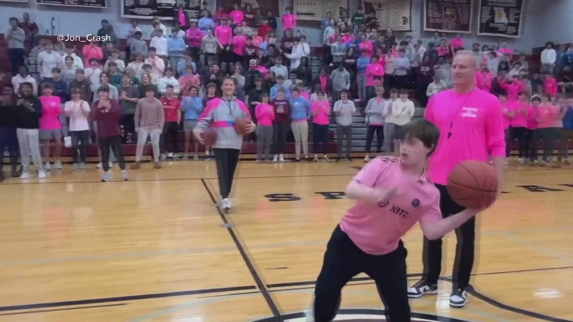 De Smet High School freshman Aiden, born with Down syndrome, sent the gym into a frenzy the other night when he casually made a basket from half-court.