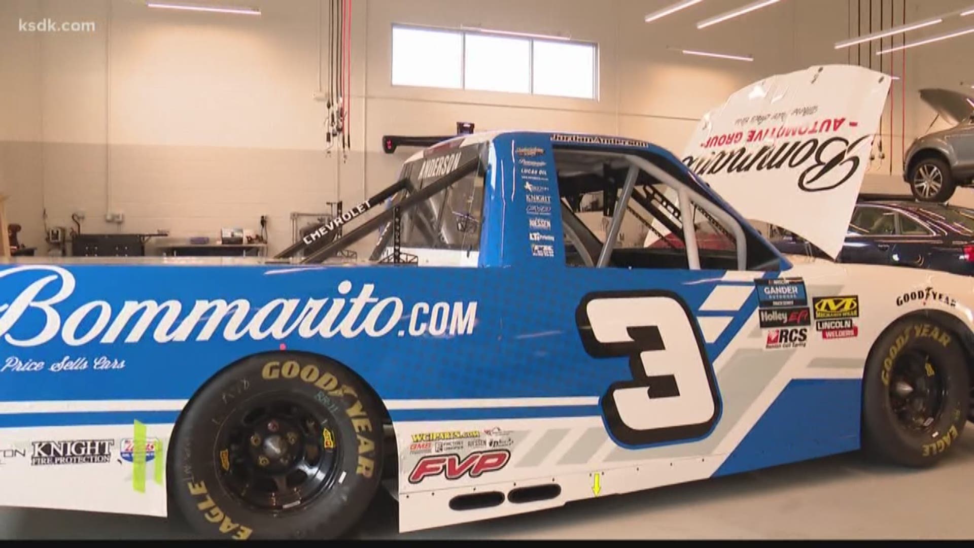 In a garage full of beautiful Audis sits a NASCAR truck. It’s at Bommarito Audi in Ellisville. It’s all because Jordan Anderson is now sponsored by Bommarito and will be competing Saturday in the CarShield 200 race.