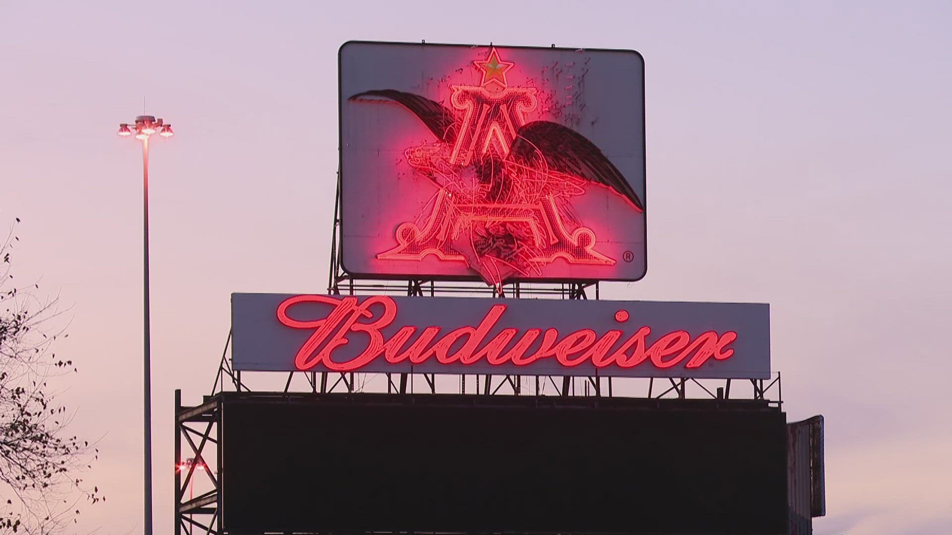 The holiday season officially arrived in St. Louis when Anheuser-Busch relit its "flying eagle" sign. The sign began flapping its wings at sundown Tuesday.