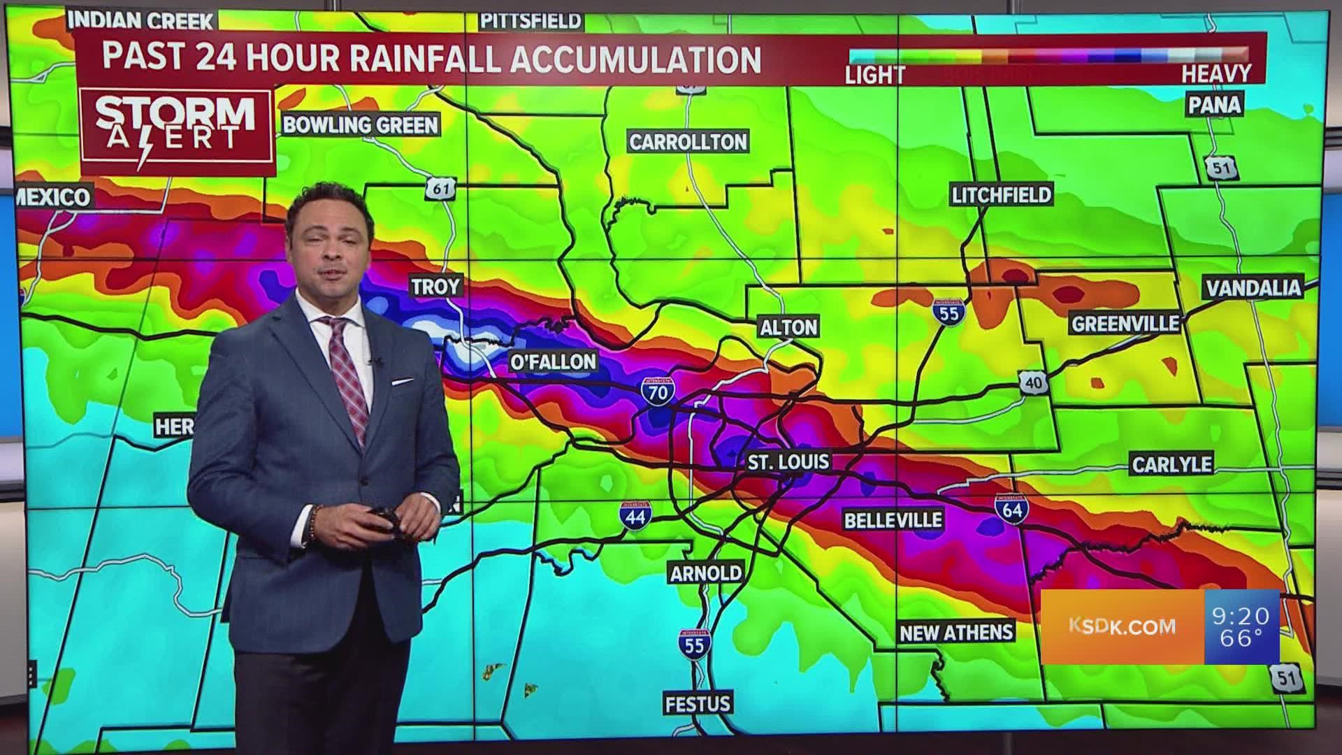 Record-breaking rainfall has caused flooding across the St. Louis region. Most of the area has seen 5-11 inches of rain with some areas seeing more than 12 inches.