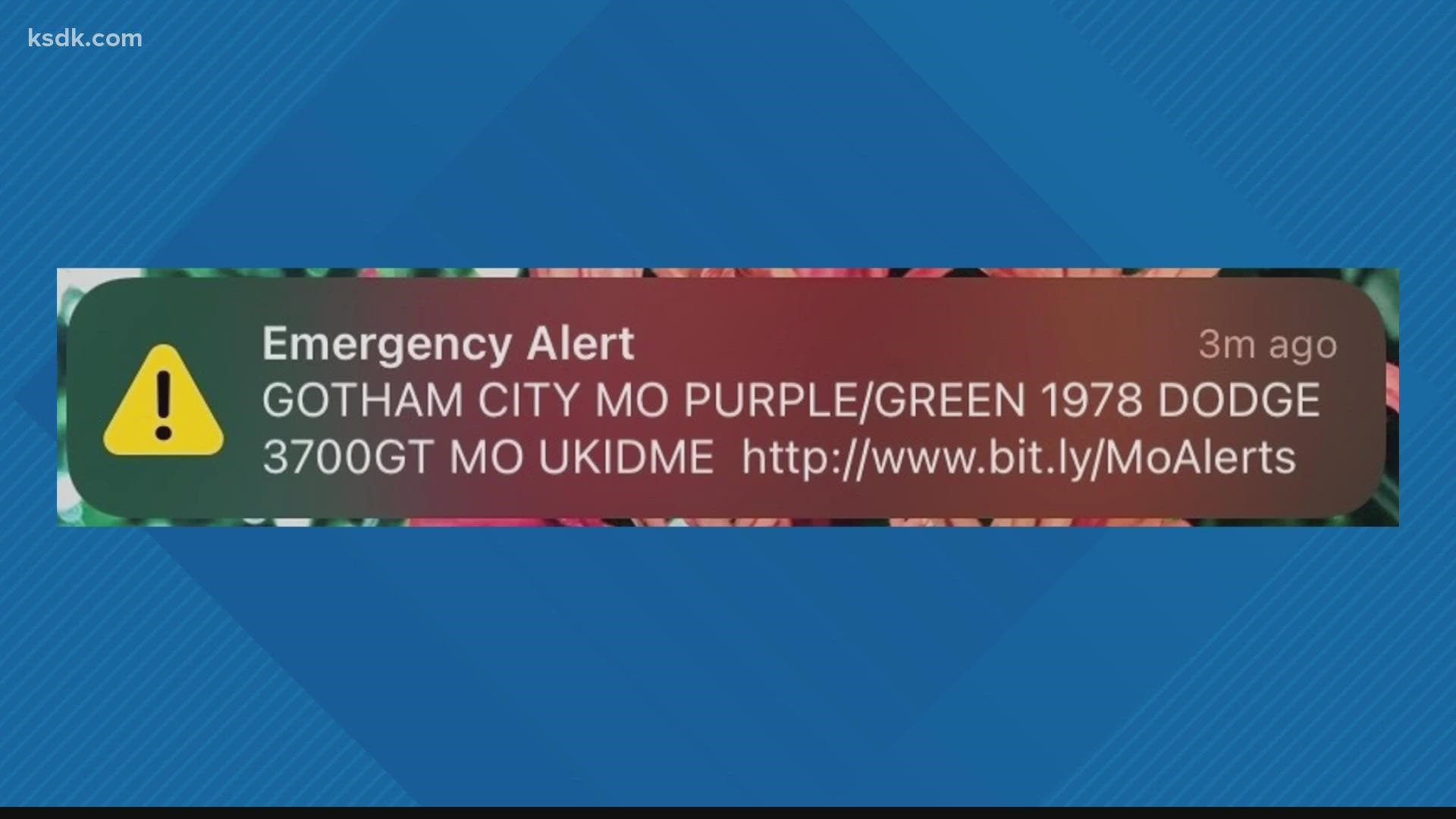 The alert warned people to look out for a purple and green 1978 Dodge 3700GT with a license plate "UKIDME".