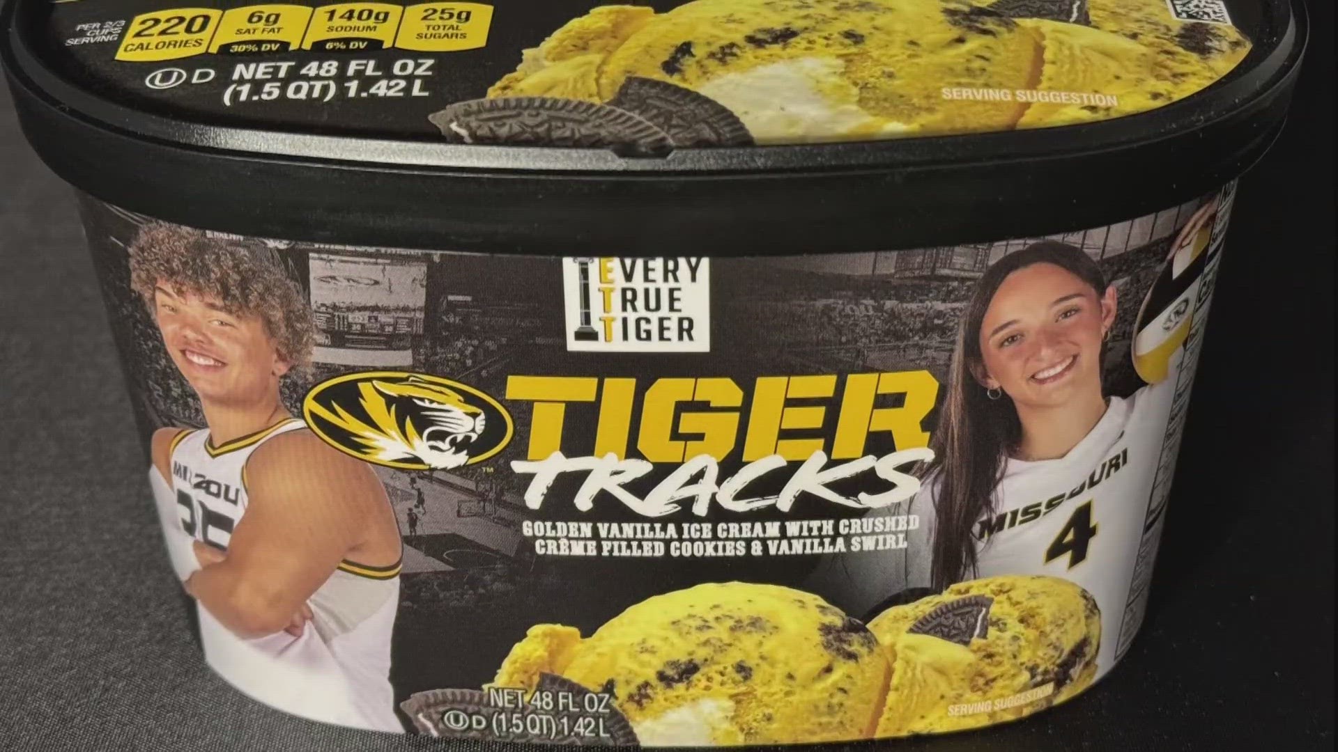 Four different Tigers from four different sports are on the tub. Previously, the company has produced potato chips and pizzas.