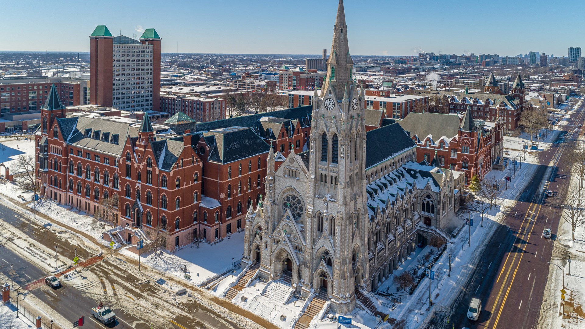 Drone video captures snowcovered St. Louis