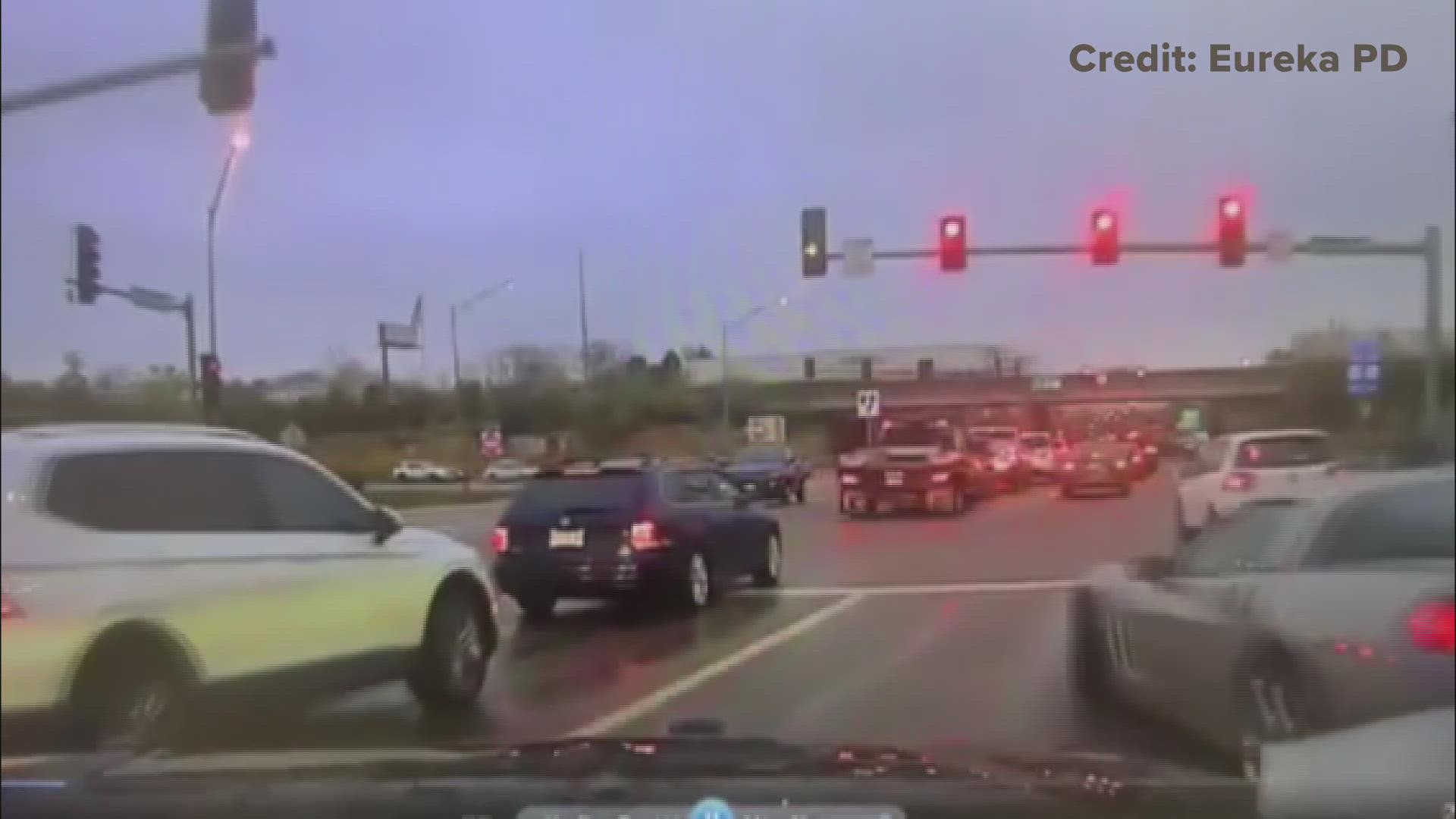 This dashcam footage is from the school resource officer's vehicle, which was hit during the incident.