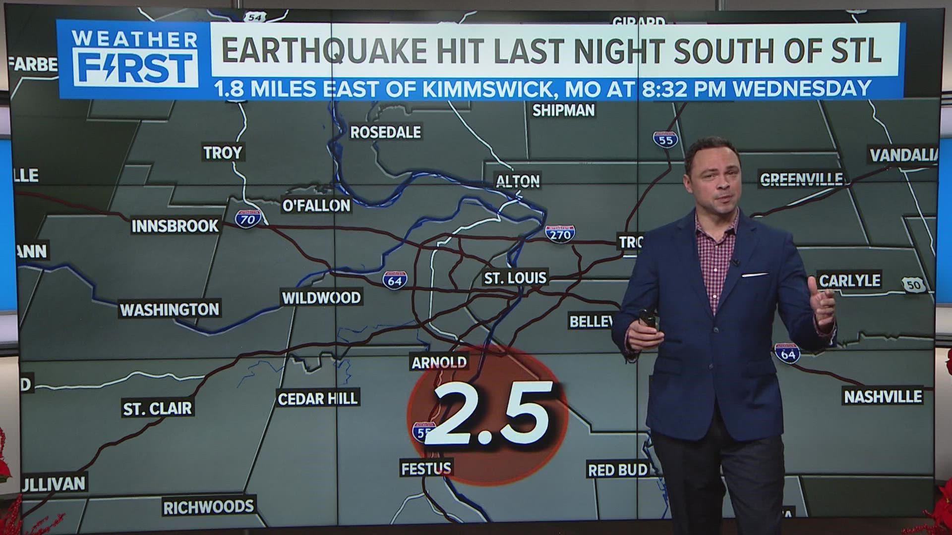 Anthony Slaughter shares the details of an earthquake Tuesday night. The quake registered in Illinois, east of Kimmswick, Missouri.