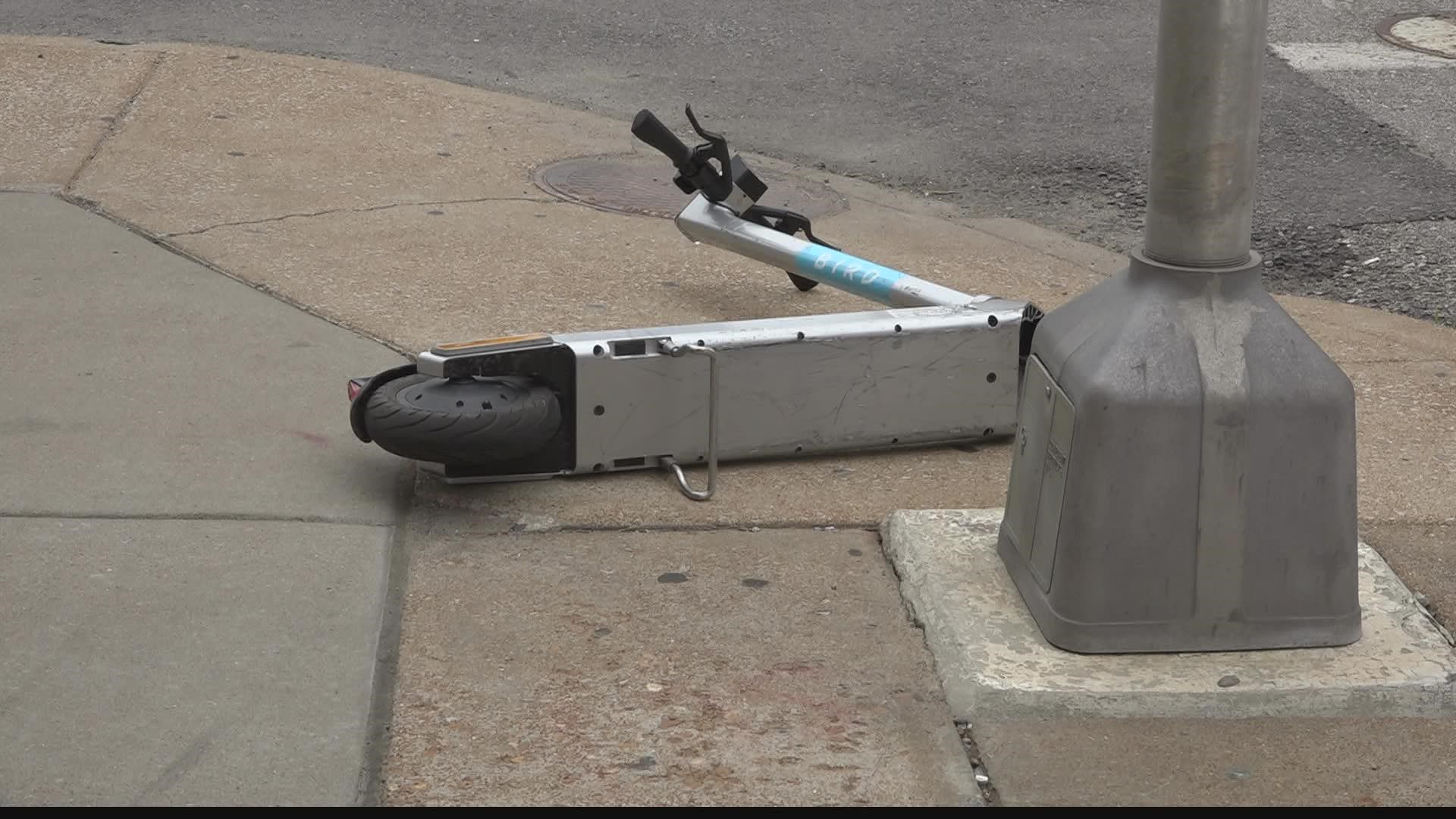 Leaders said the scooters would be banned in downtown St. Louis. But on Tuesday, they were still working in the city.