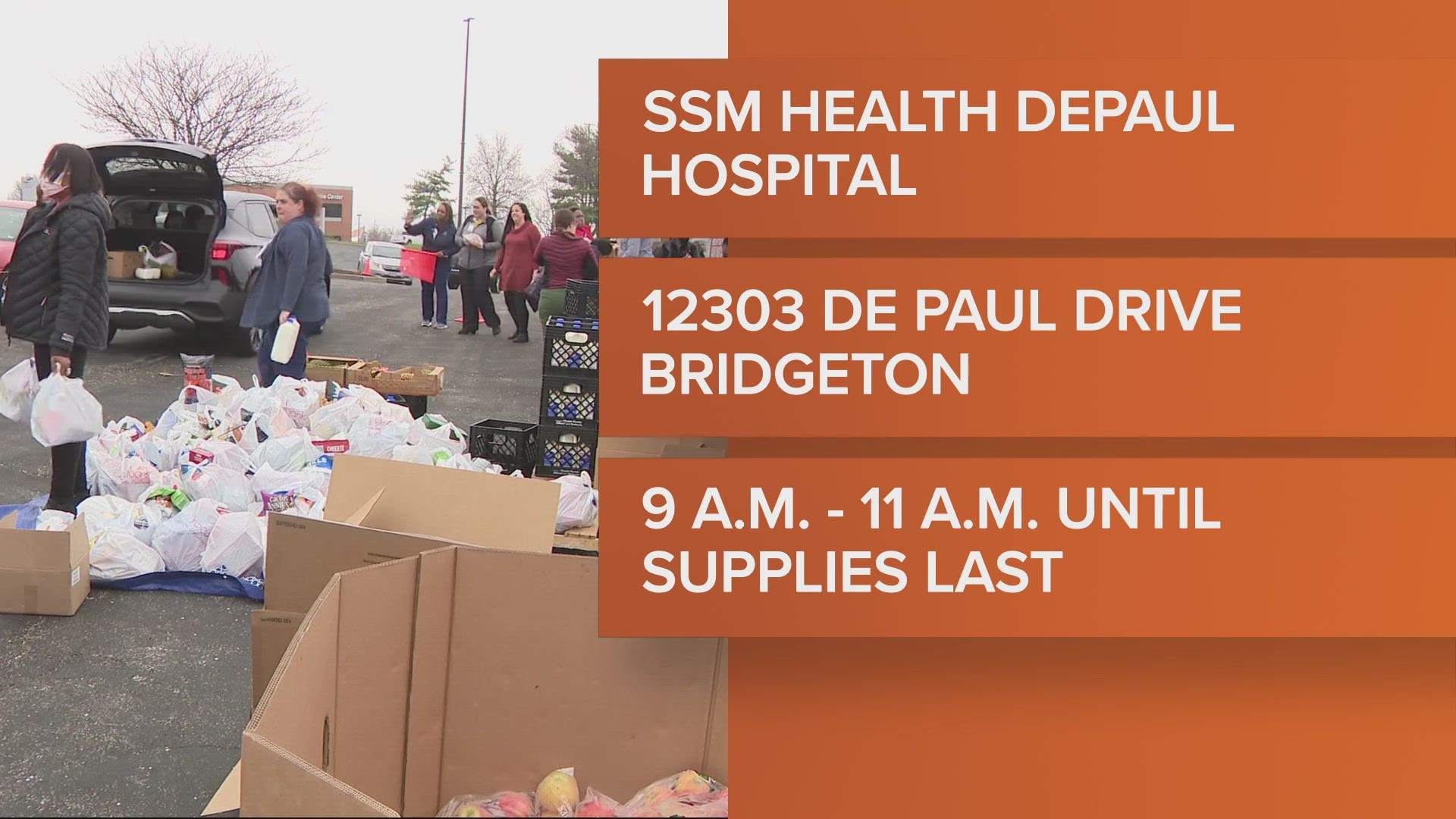 SSM Health DePaul Hospital is hosting a food distribution event Monday. SSM is partnering with St. Louis Area Foodbank to deliver food to hundreds in need.