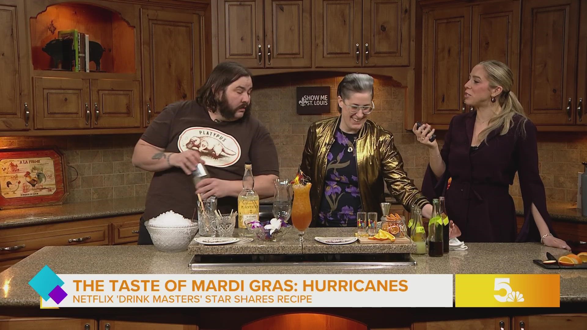 You saw her on "Netflix's Drink Masters." St. Louis' 
famous bartender, Meredith Barry, shares the history and recipe for the Mardi Gras must-have - the hurricane!