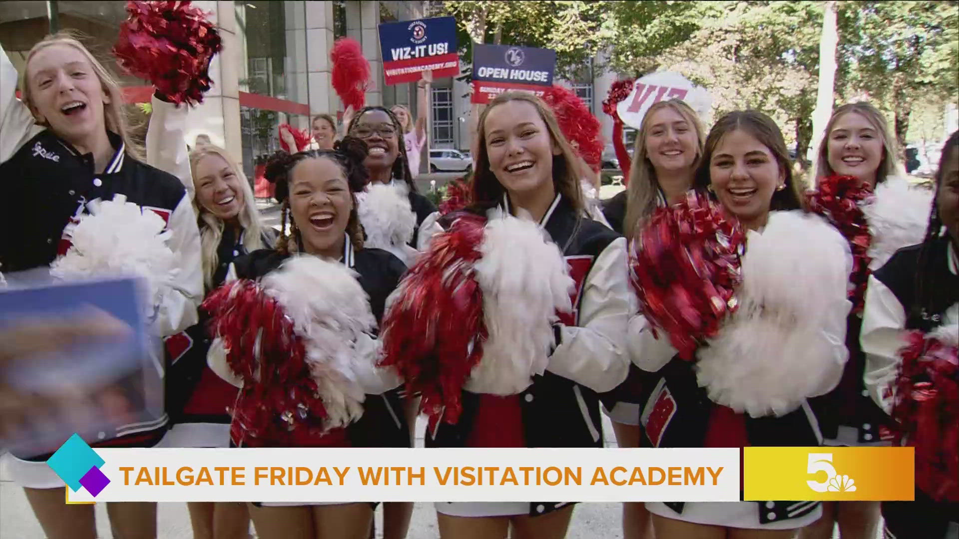 The Visitation Academy cheer team brought the energy to the plaza!