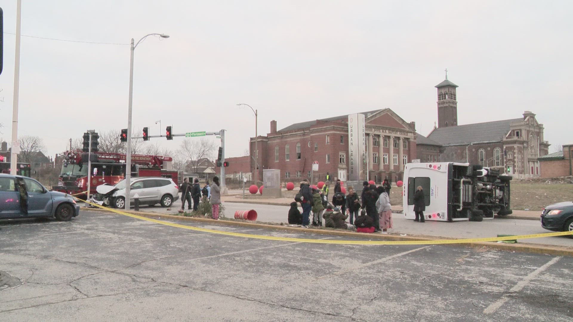 St. Louis police said eight people on the bus and the driver of the SUV were injured and taken to the hospital for treatment.