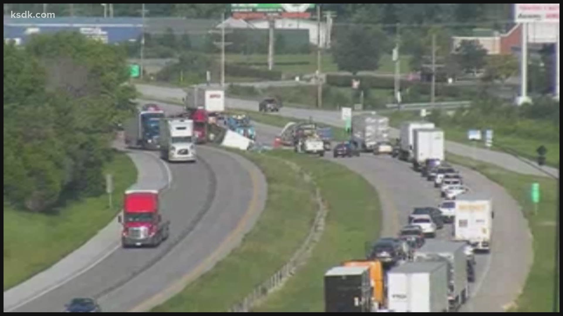 semitruck overturned at I70 near Warrenton