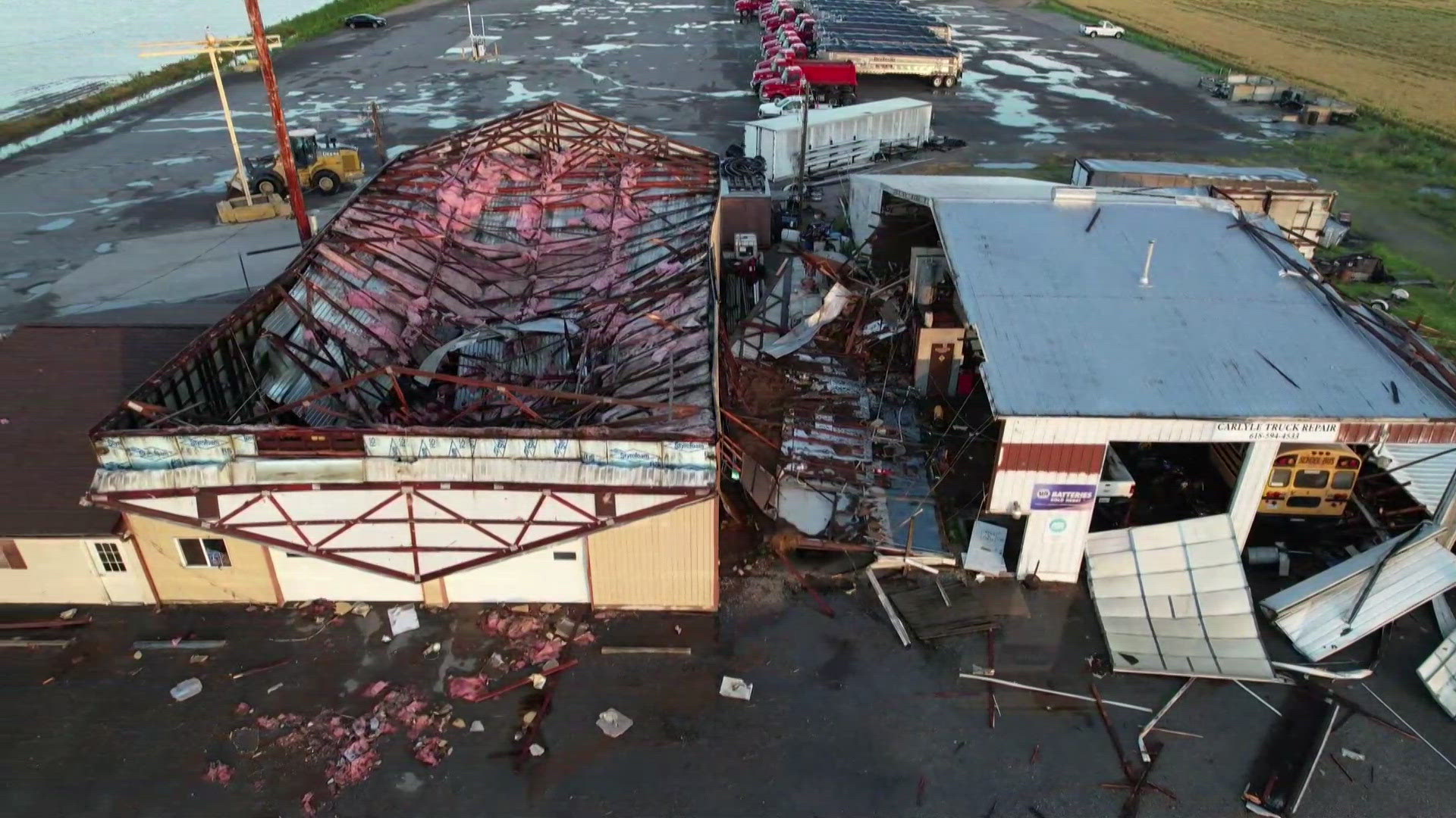 A radar-confirmed tornado touched down Sunday in Carlyle, Illinois, located about an hour east of St. Louis.