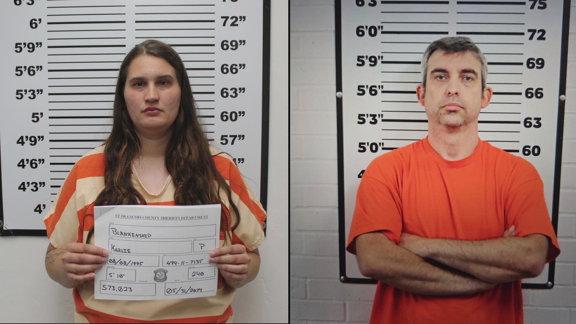 David and Karlie Blankenship were arrested Thursday, according to court documents. Both are being held without bond.