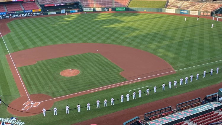 St. Louis Cardinals wear 'Black Lives Matter' shirts during Opening Day  warmups; no players kneel during National Anthem