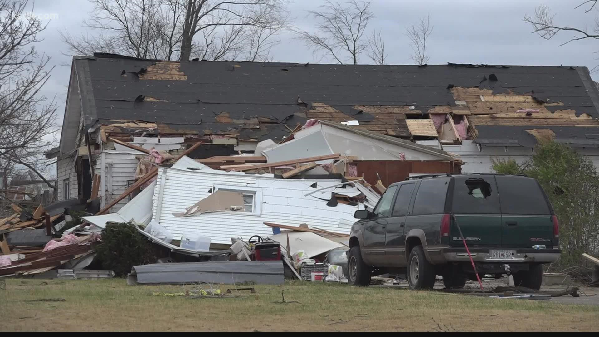 Much of the damage was concentrated around the intersection of highways 94 and F.