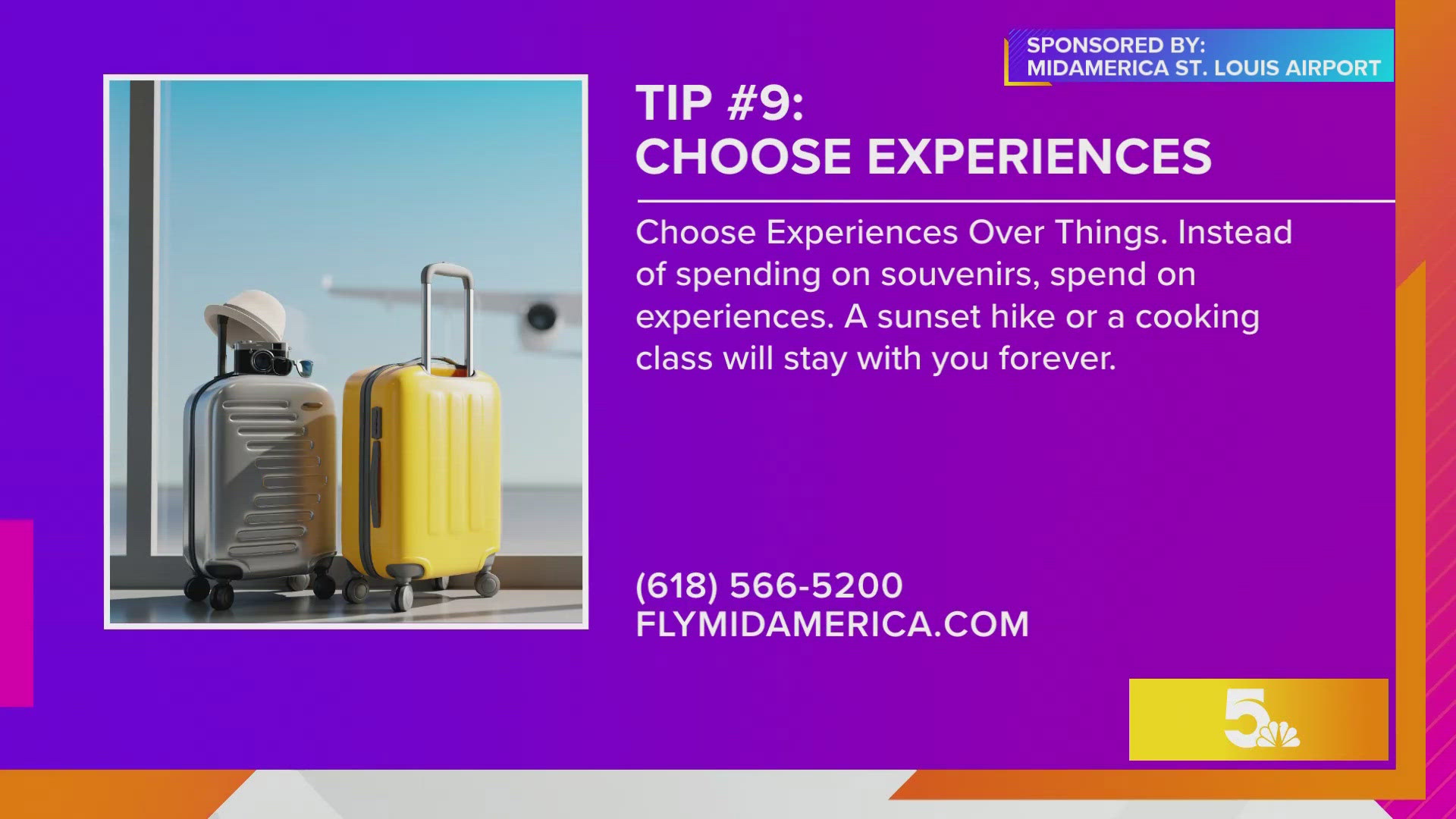 MidAmerica St. Louis Airport suggests spending on experiences like cooking classes over souvenirs for a lasting impact.
