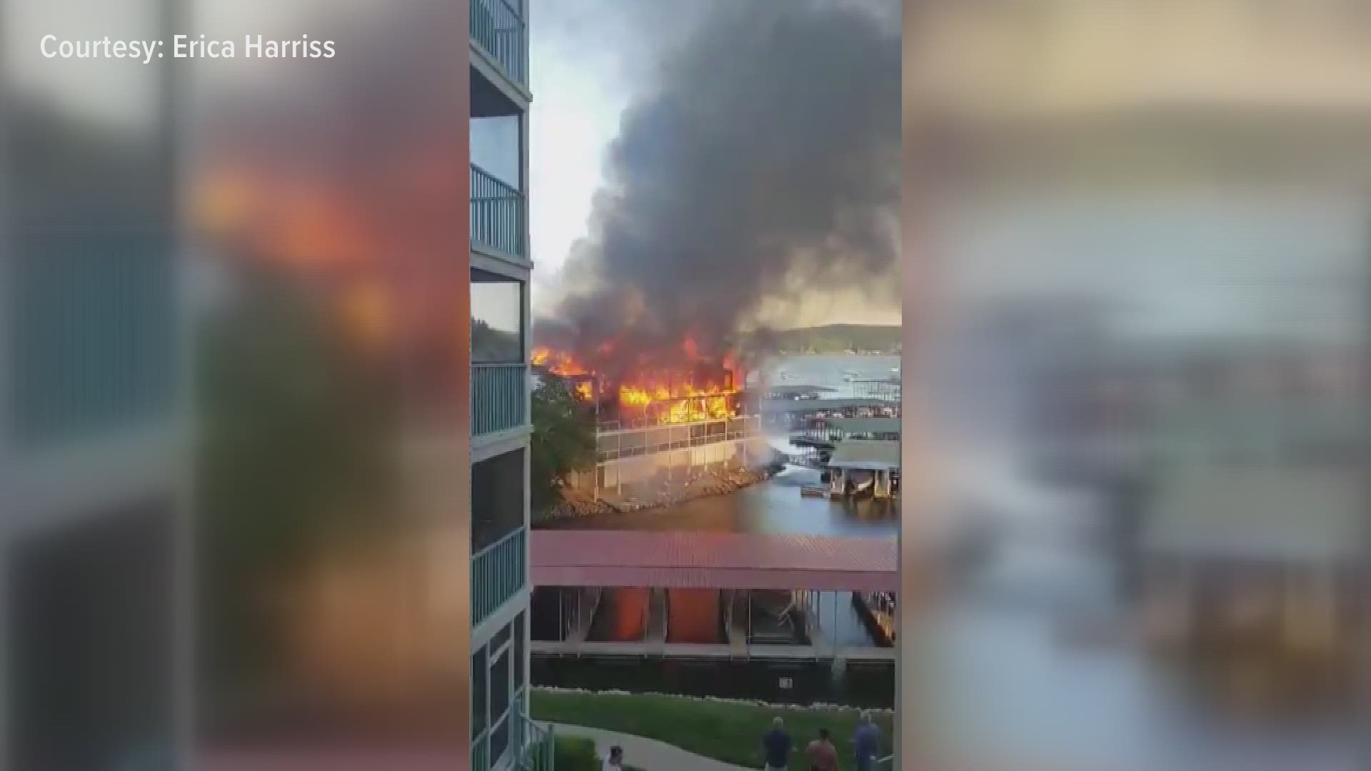 Video shared with 5 On Your Side from Erica Harriss showed flames shooting through much of what appeared to be the top two levels of the Emerald Bay Condos.