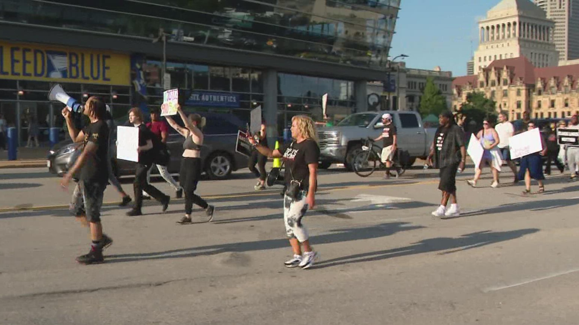 Protesters marched the streets of downtown St. Louis over the killing of Jayland Walker. He was shot 90 times by eight different officers.