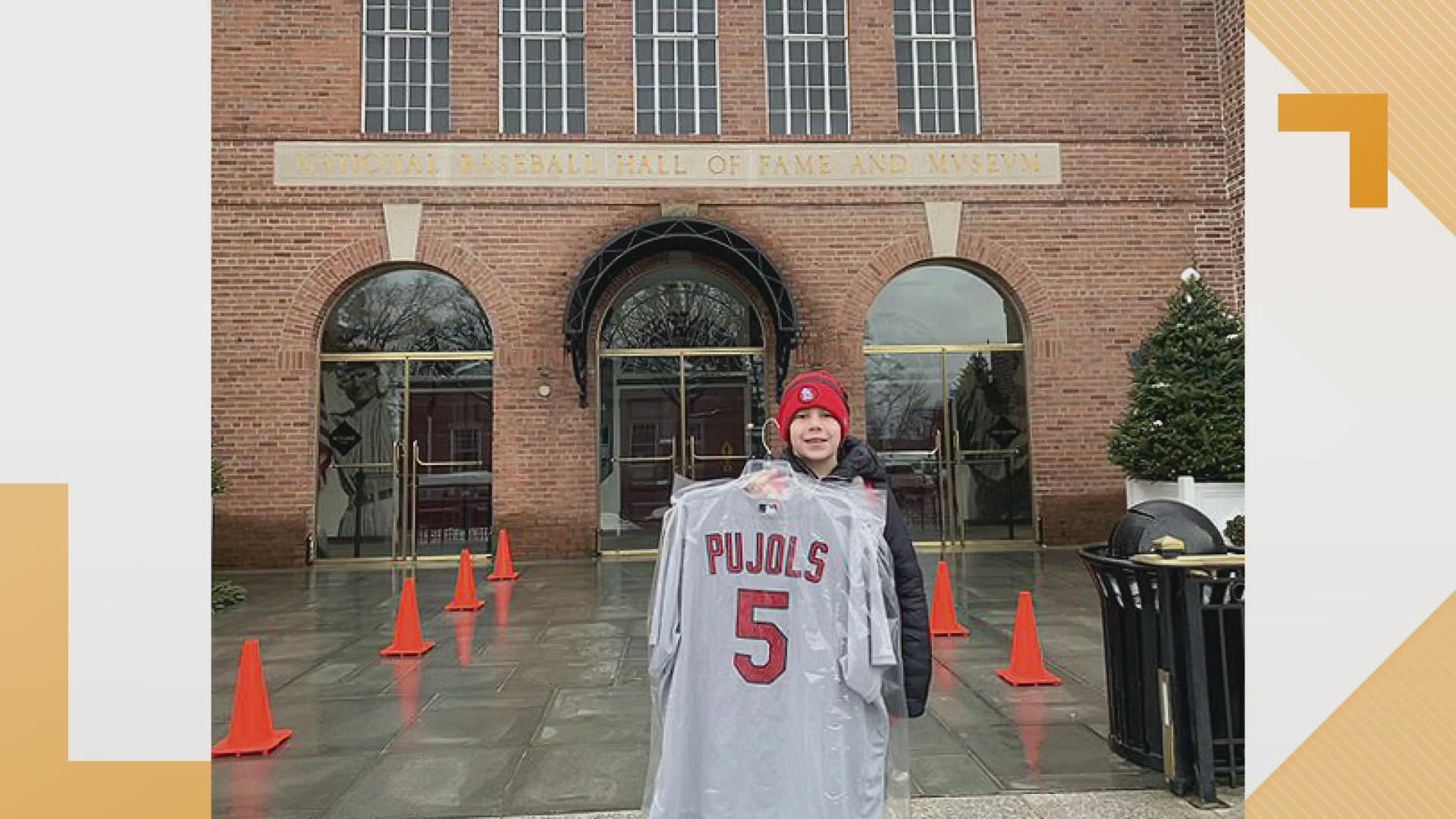 Kid loans Albert Pujols jersey to National Baseball Hall of Fame