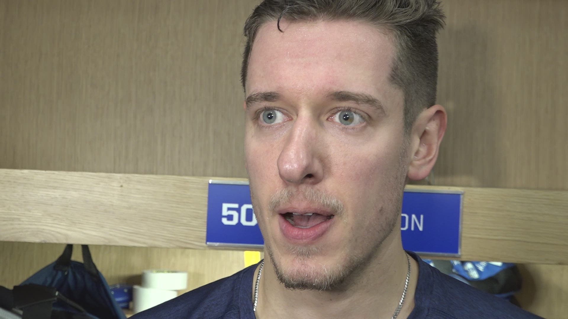 Jordan Binnington talked to reporters ahead of his first game as a Stanley Cup champion. He gave the most Jordan Binnington response to whether he can repeat.