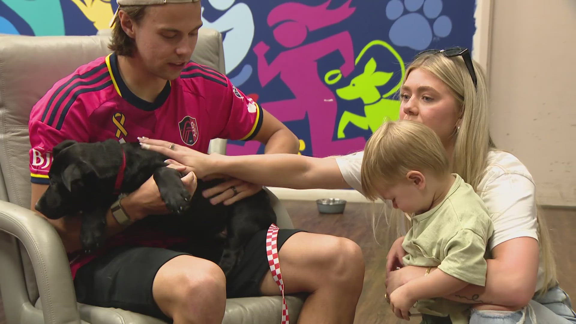 City SC players visited with dogs at CareSTL Tuesday afternoon. Three pups were named Klauss, Nökkvi and Simon, after the players who came to the shelter.