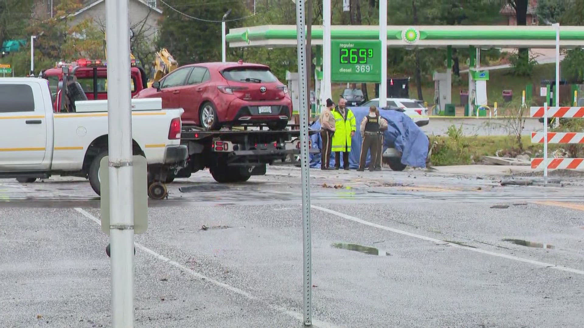 An adult was found dead inside an SUV after floodwaters receded.