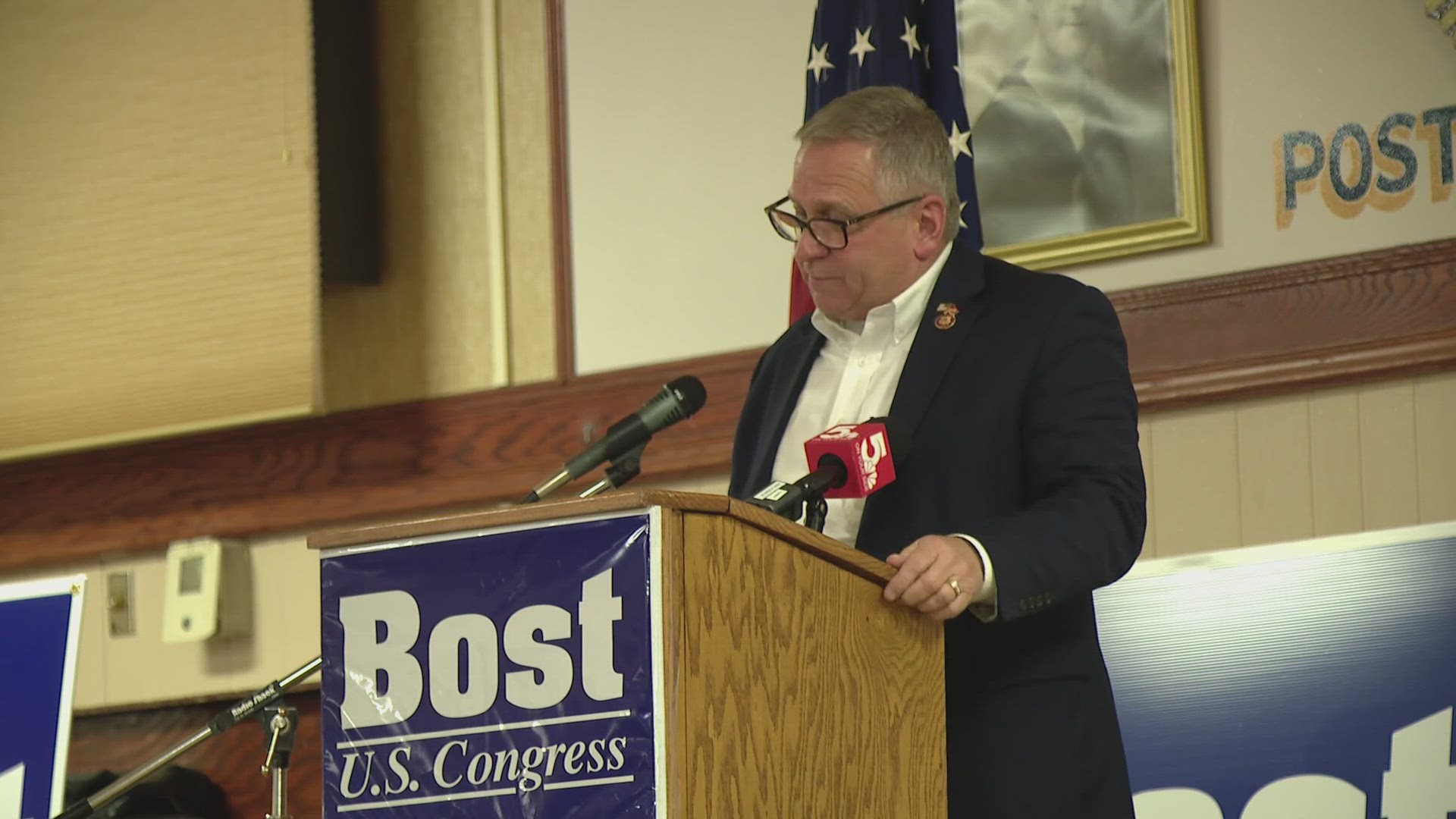 Mike Bost was on stage at a VFW Hall with two Texas Republicans, highlighting the border and immigration.