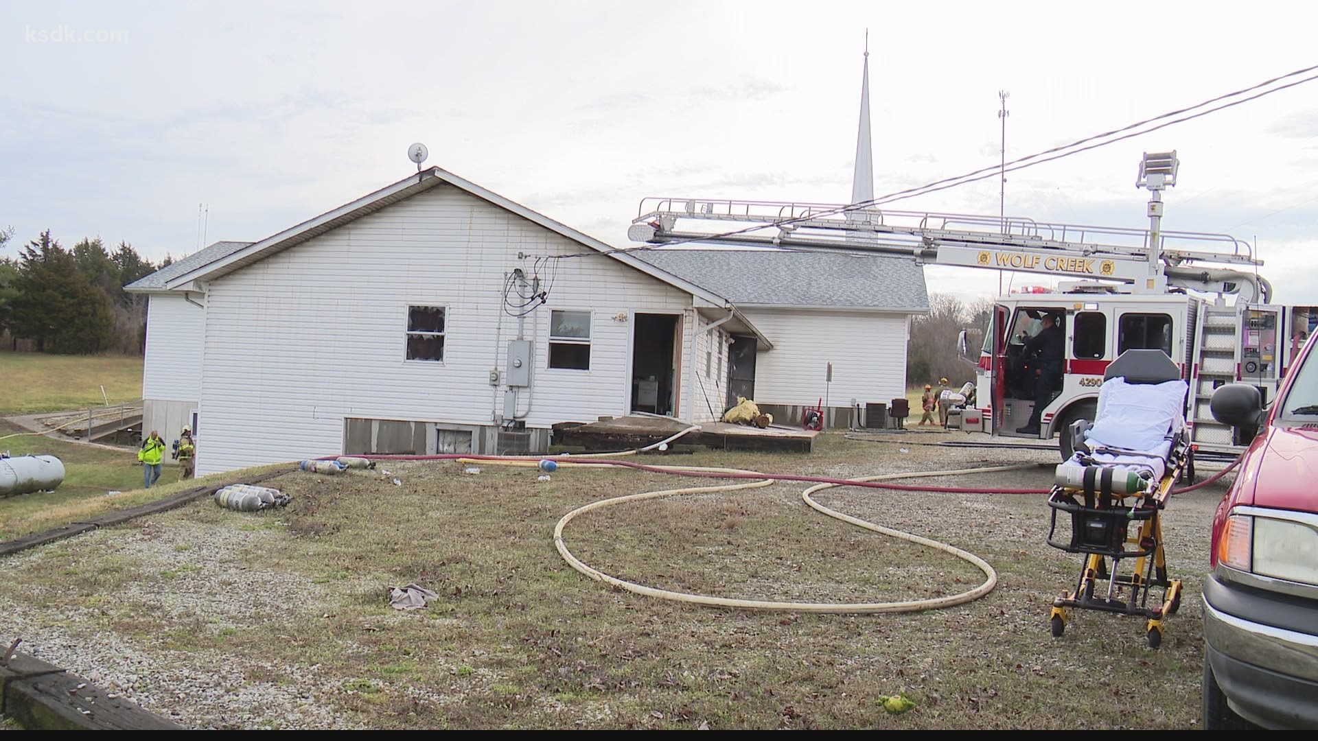Investigators think lightning is to blame for a fire at a St. Francois County church that sent one firefighter to the hospital