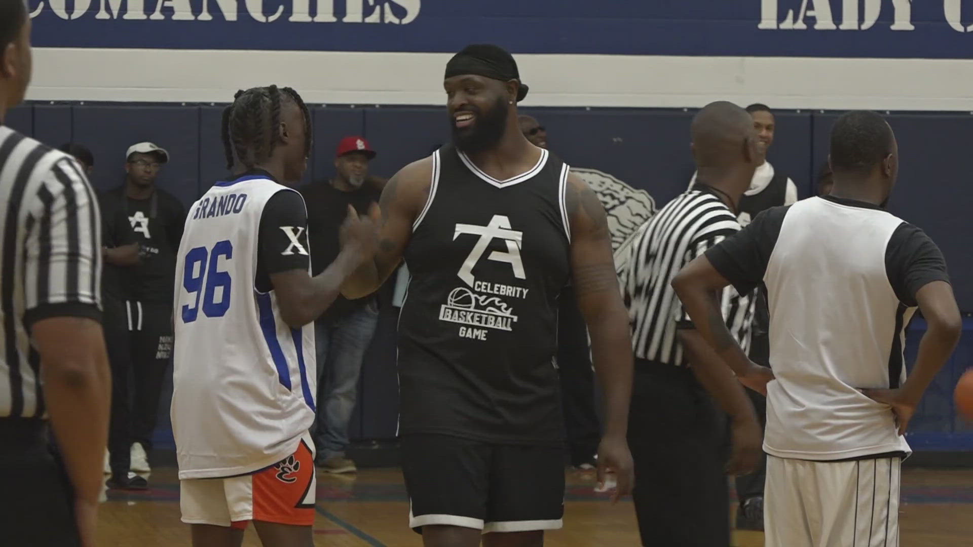 Sometimes it's good to not stay in your lane. That's what we saw tonight in Cahokia Heights as some NFL stars traded in their cleats for kicks on the court.