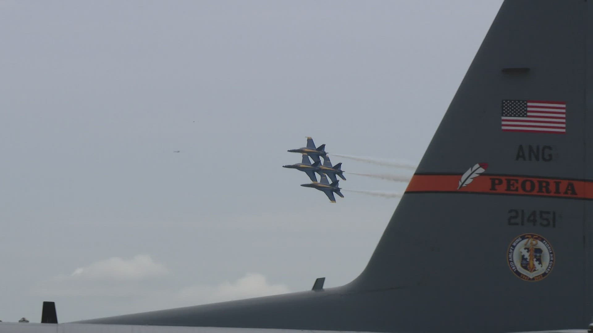 The Blue Angels No. 7 jet will make a landing at the Spirit of St. Louis Airport on Monday. Tickets for next year's event also go on sale Monday.