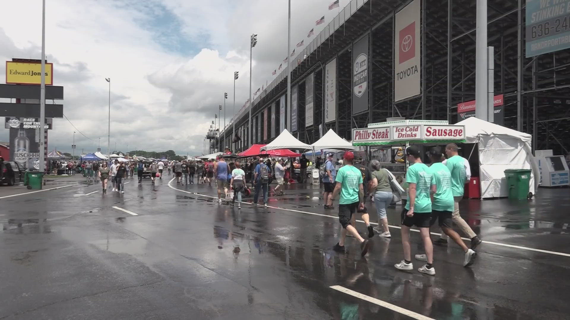 Racing enthusiasts are pouring into World Wide Technology Raceway in Madison for NASCAR's Enjoy Illinois 300 .