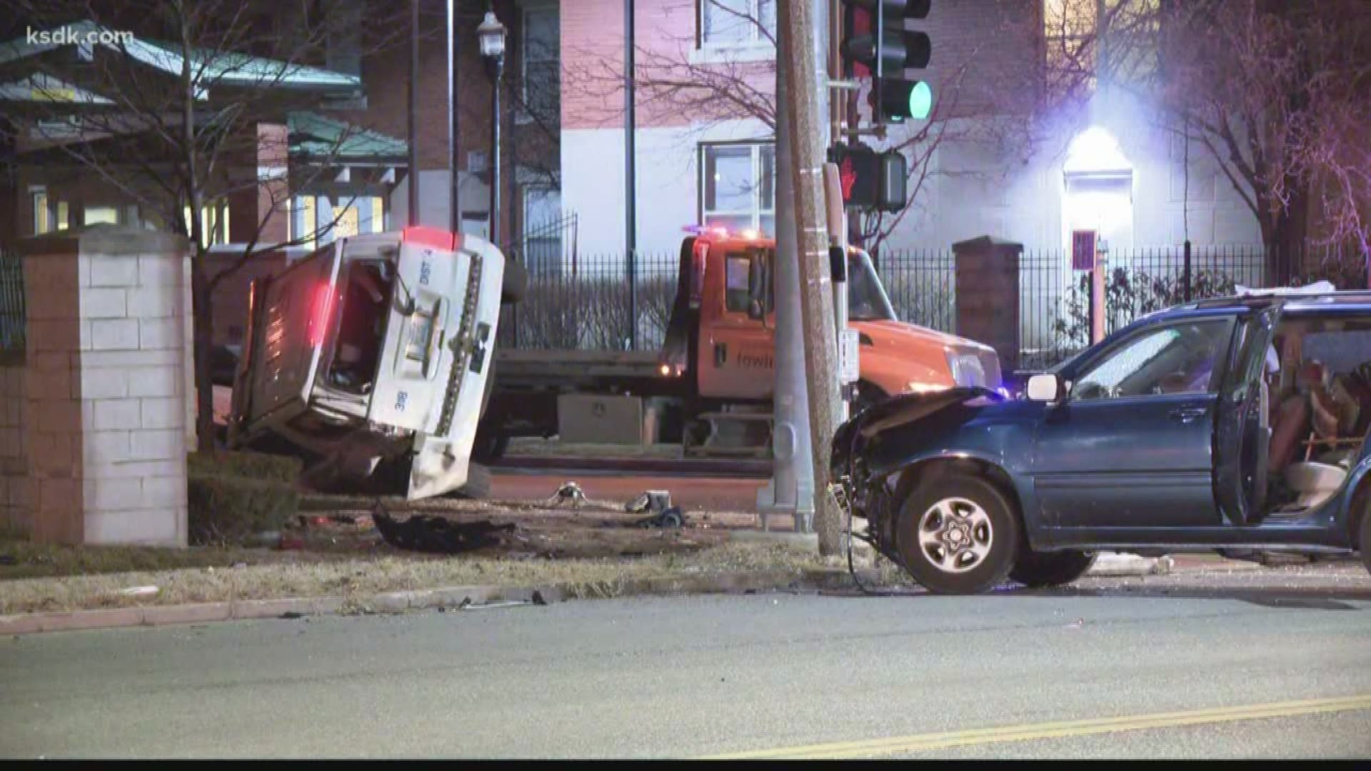 Two officers were in the police car at the time of the accident. They were both taken to the hospital and have been released.