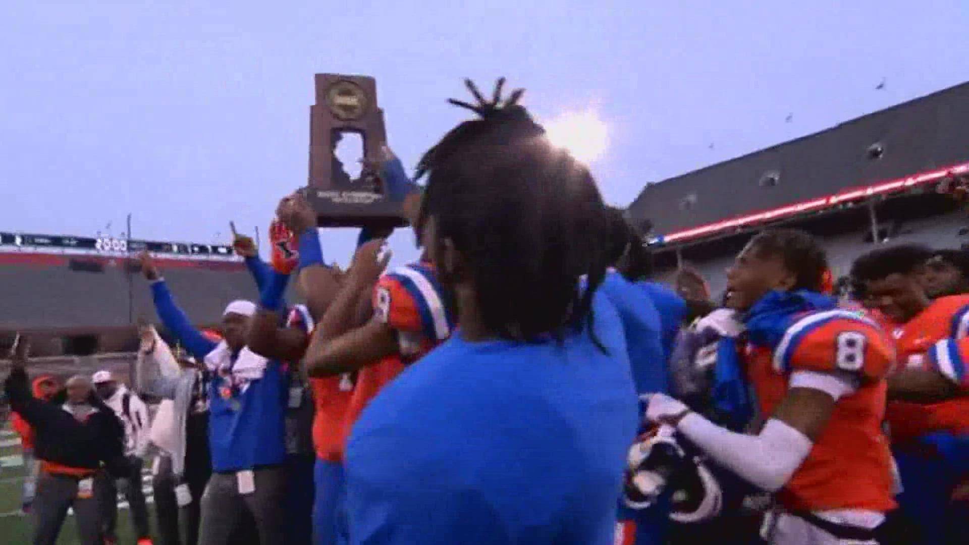 East St. Louis wins its 10th Football State Championship. They beat Prairie Ridge Saturday afternoon 57-7.
