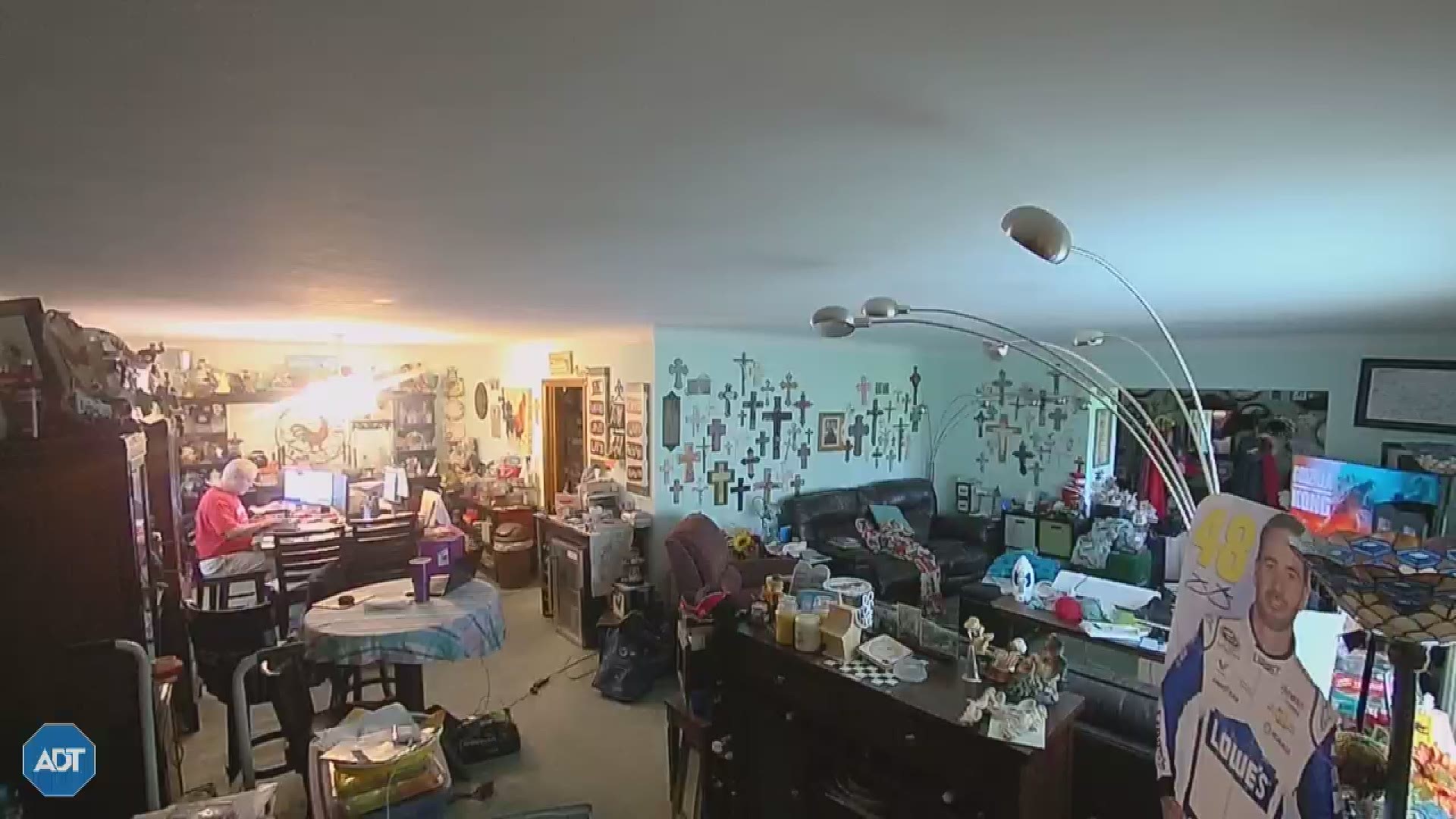 John Blume was pushed across the room by a car that crashed into his dining room. Video credit: John Blume.