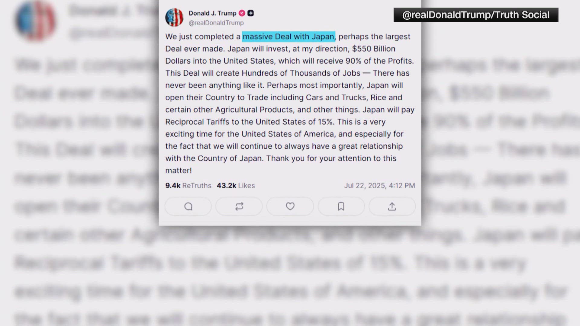 President Trump announces trade deal with Japan