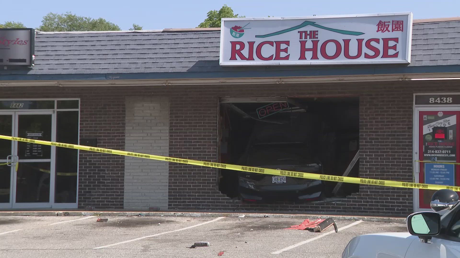 A customer of Florissant's Rice House died Monday afternoon after a car crashed through the restaurant, the city's police department said.