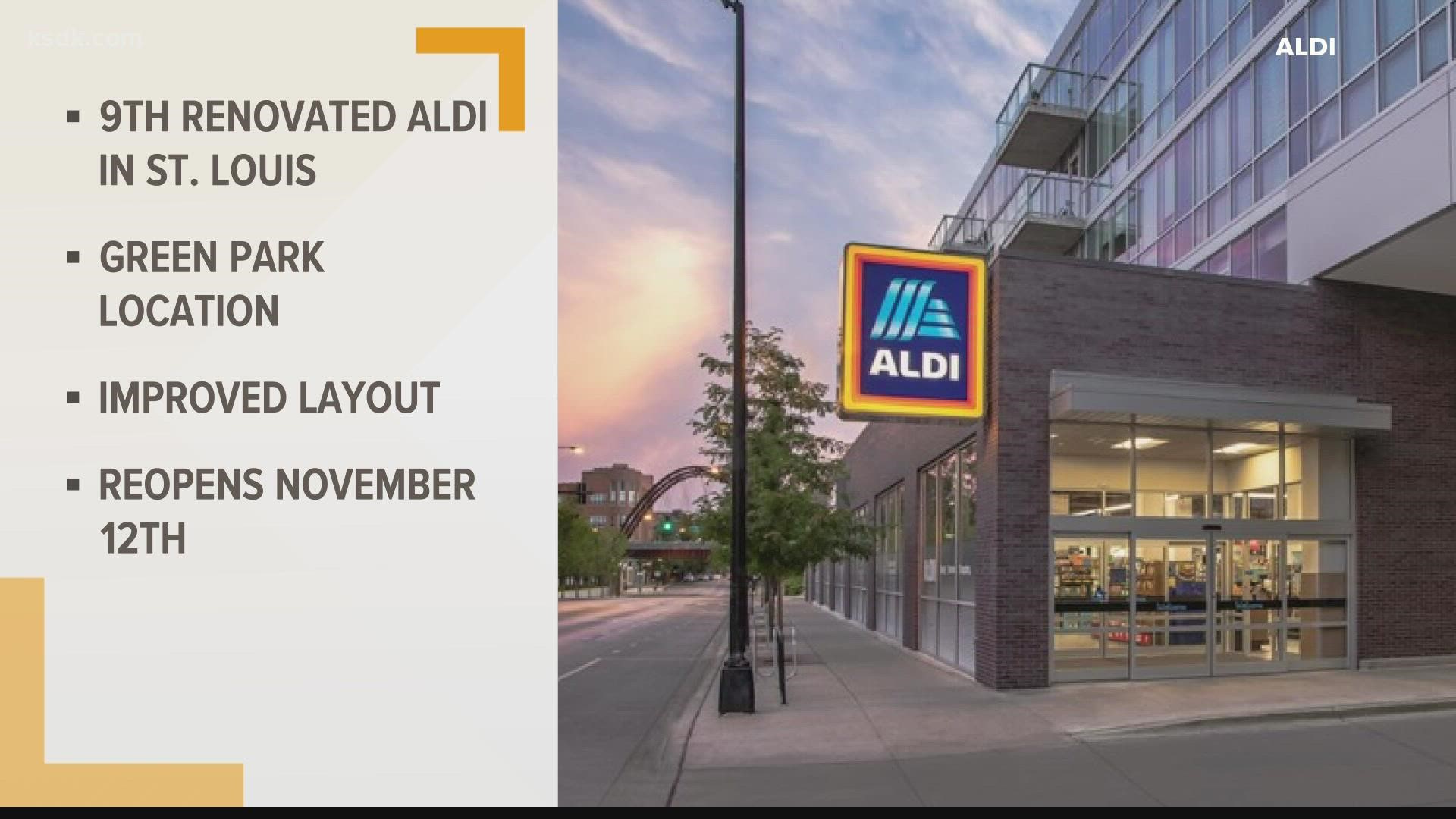 The Aldi in Green Park in south St. Louis County will reopen soon, the ninth of the chain’s grocery stores in St. Louis to be renovated so far this year.