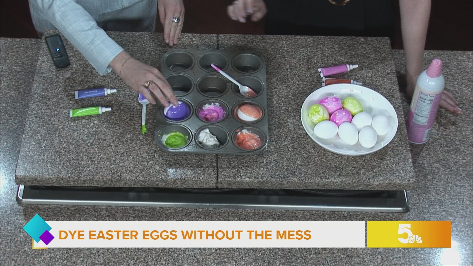Mary and Mary show you how to dye Easter Eggs in whipped cream.