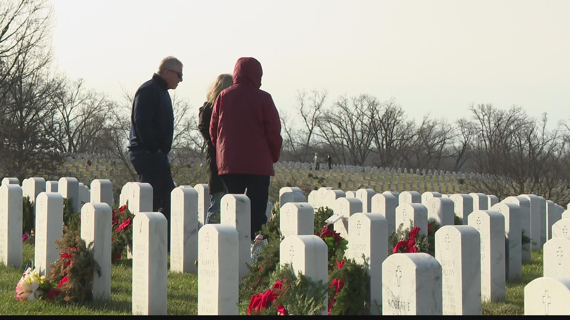 The organization is short of its fundraising goal, but you can help. They lay handmade wreaths on headstones at Jefferson Barracks.