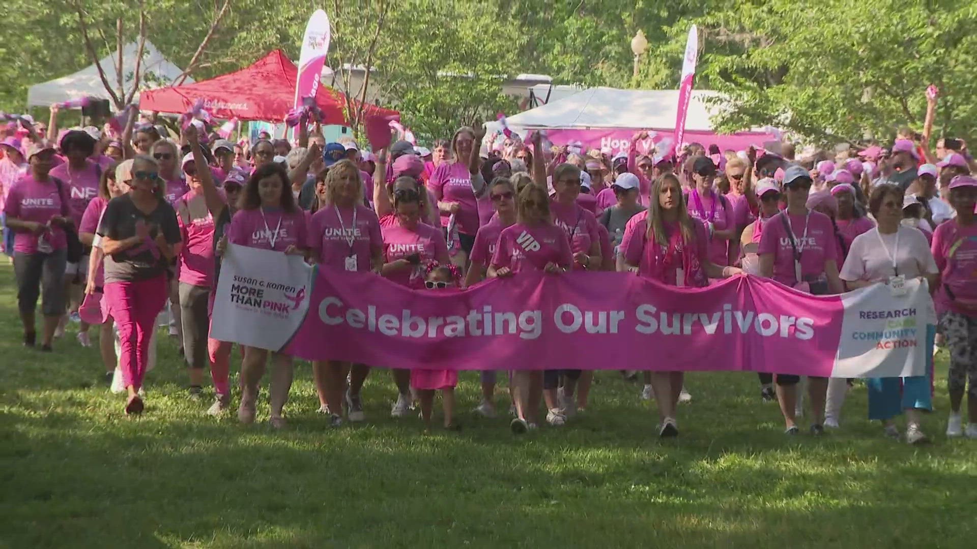 More than 2,500 people walked on Saturday to celebrate breast cancer survivors while also remembering the ones whose lives were cut short by the disease.