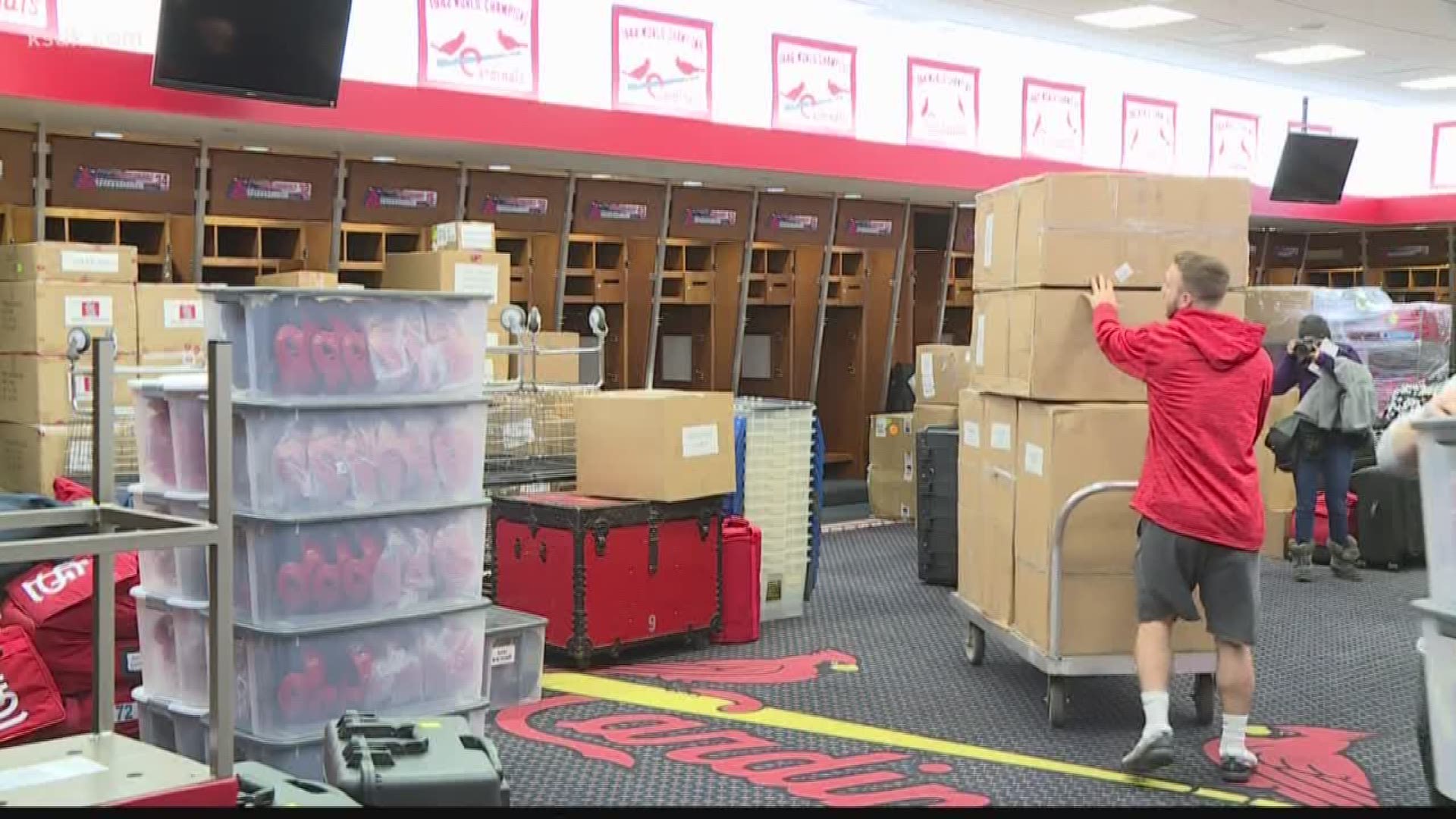 Movers packed up more than 50,000 pounds of baseball and medical equipment for the trip down to Jupiter, Florida.
