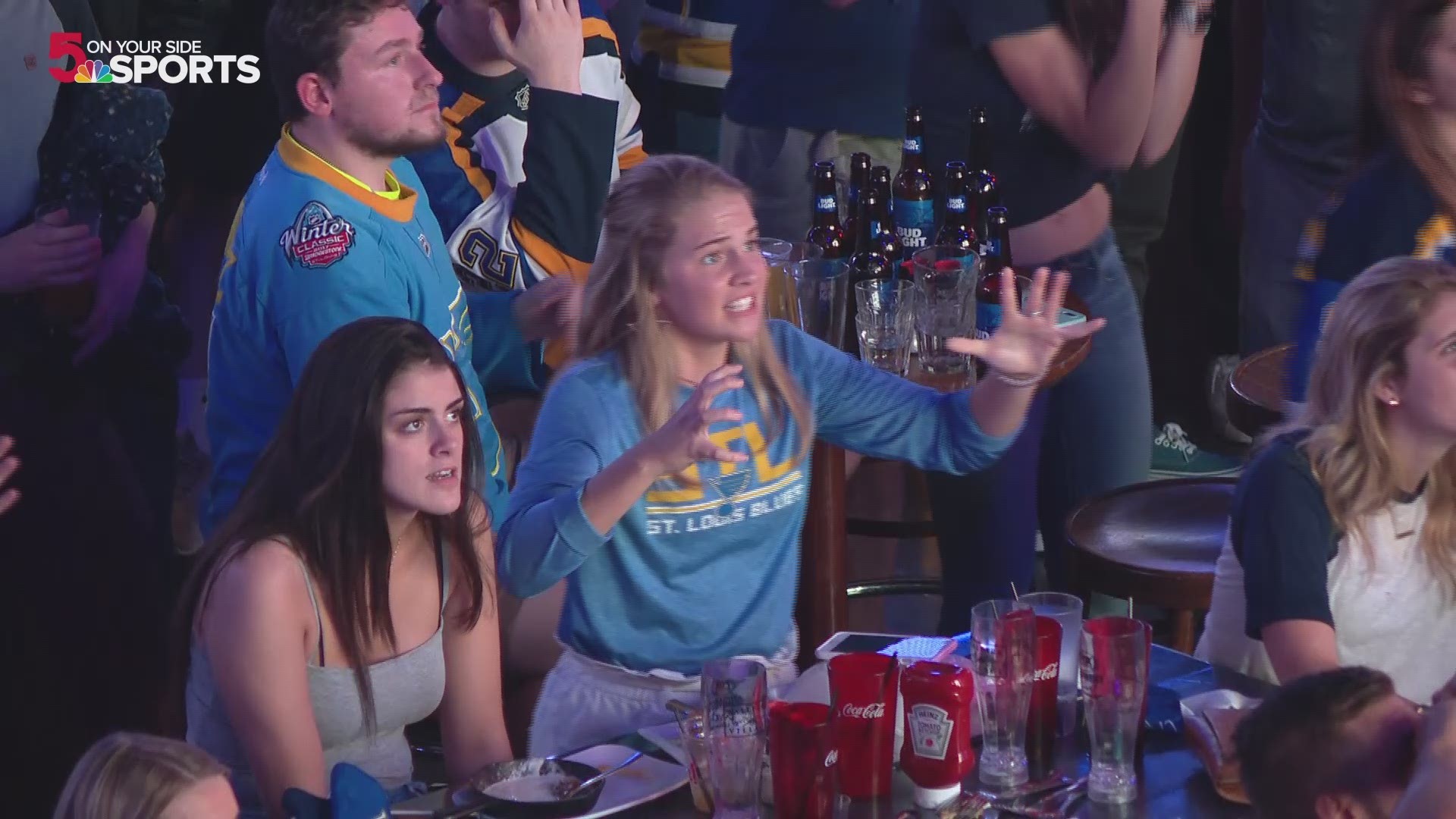 Clapping... and then table slamming. Hope... and then devastating loss. This is a look at how Blues fans at Ballpark Village reacted to the hand pass goal in Game 3 against the Sharks.