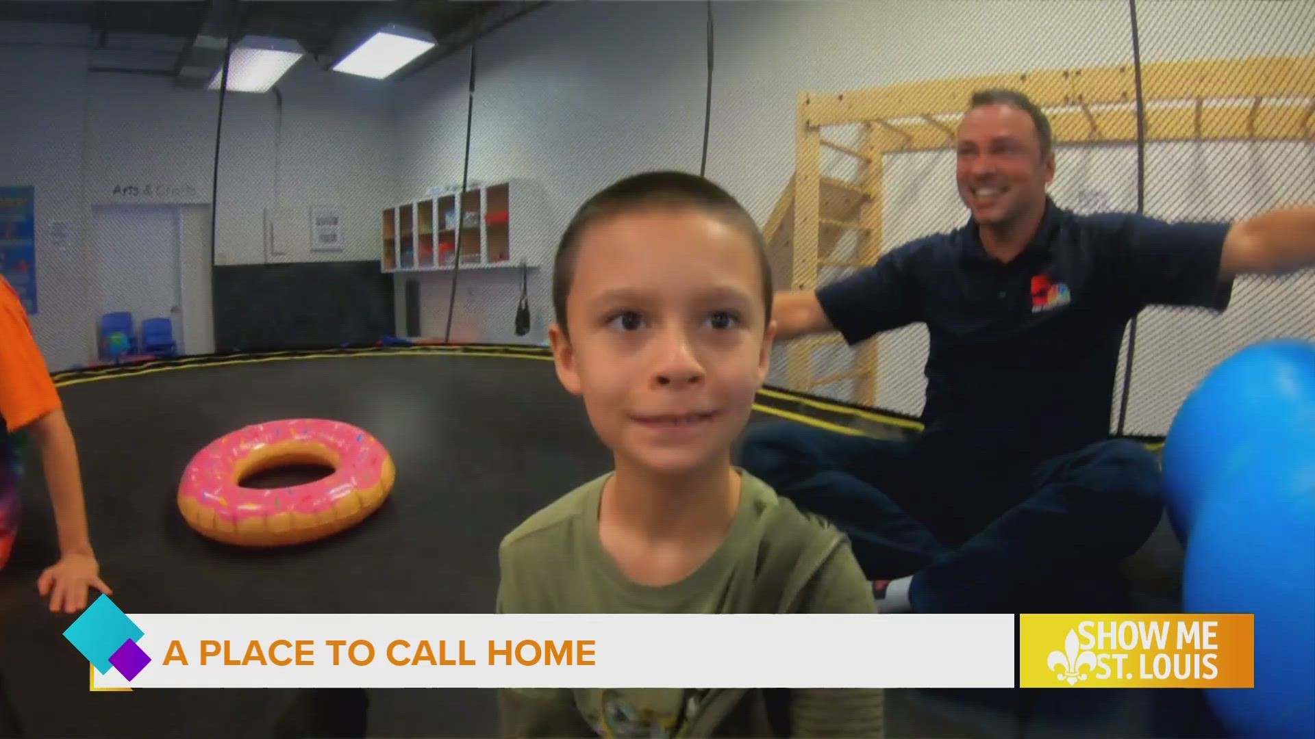 Anthony Slaughter and His new buddy, Remington, test out We Rock The Spectrum indoor playground in today's A Place to Call Home.