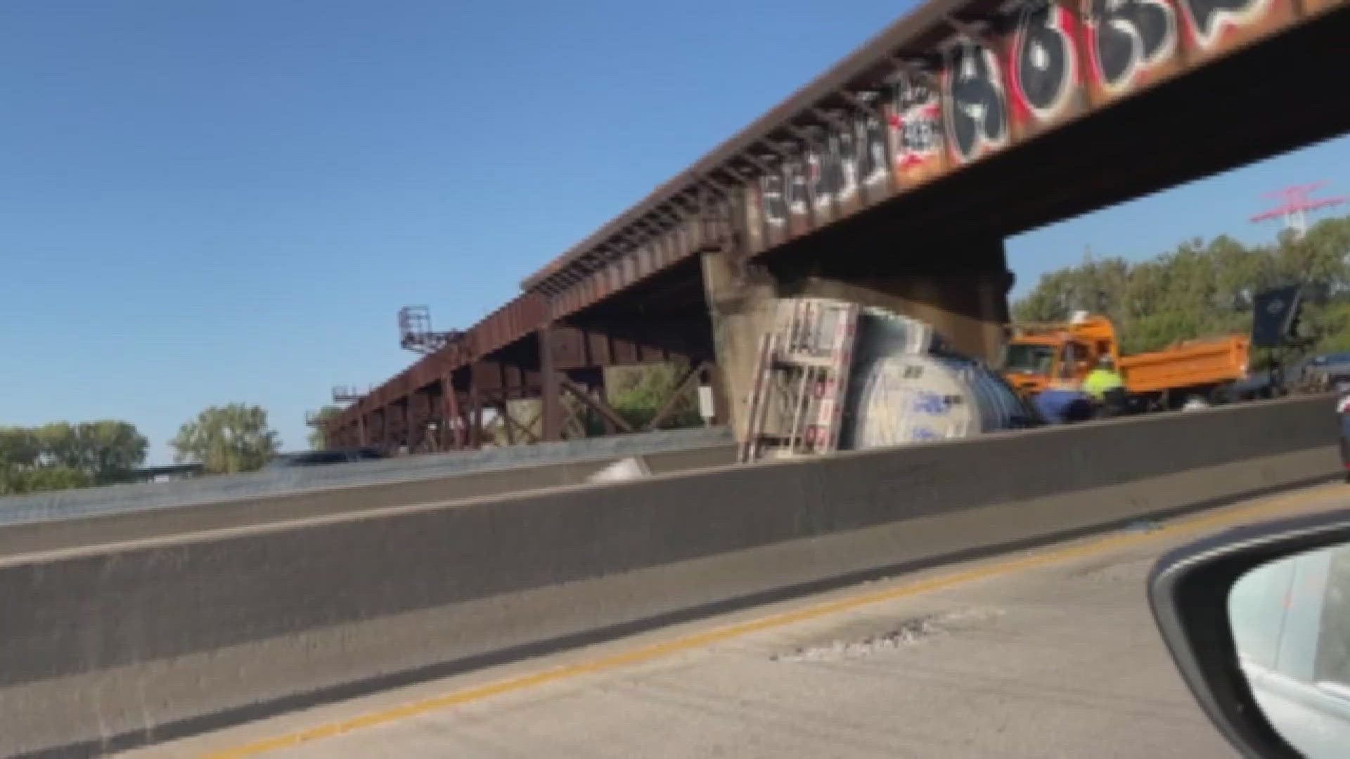 Eastbound Interstate 64 on the Poplar Street Bridge is closed due to a crash and spill on the roadway. One person was transported to an area hospital.