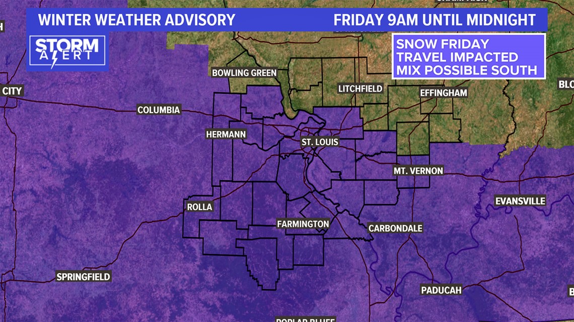 STORM ALERT: Winter weather advisory starts Friday morning as St. Louis could see 2 or 3 inches ...