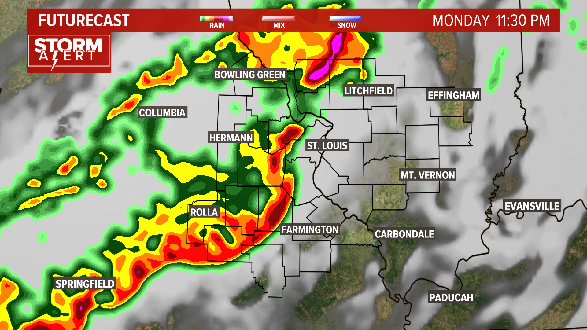 St. Louis weather forecast timeline Monday, storms possible