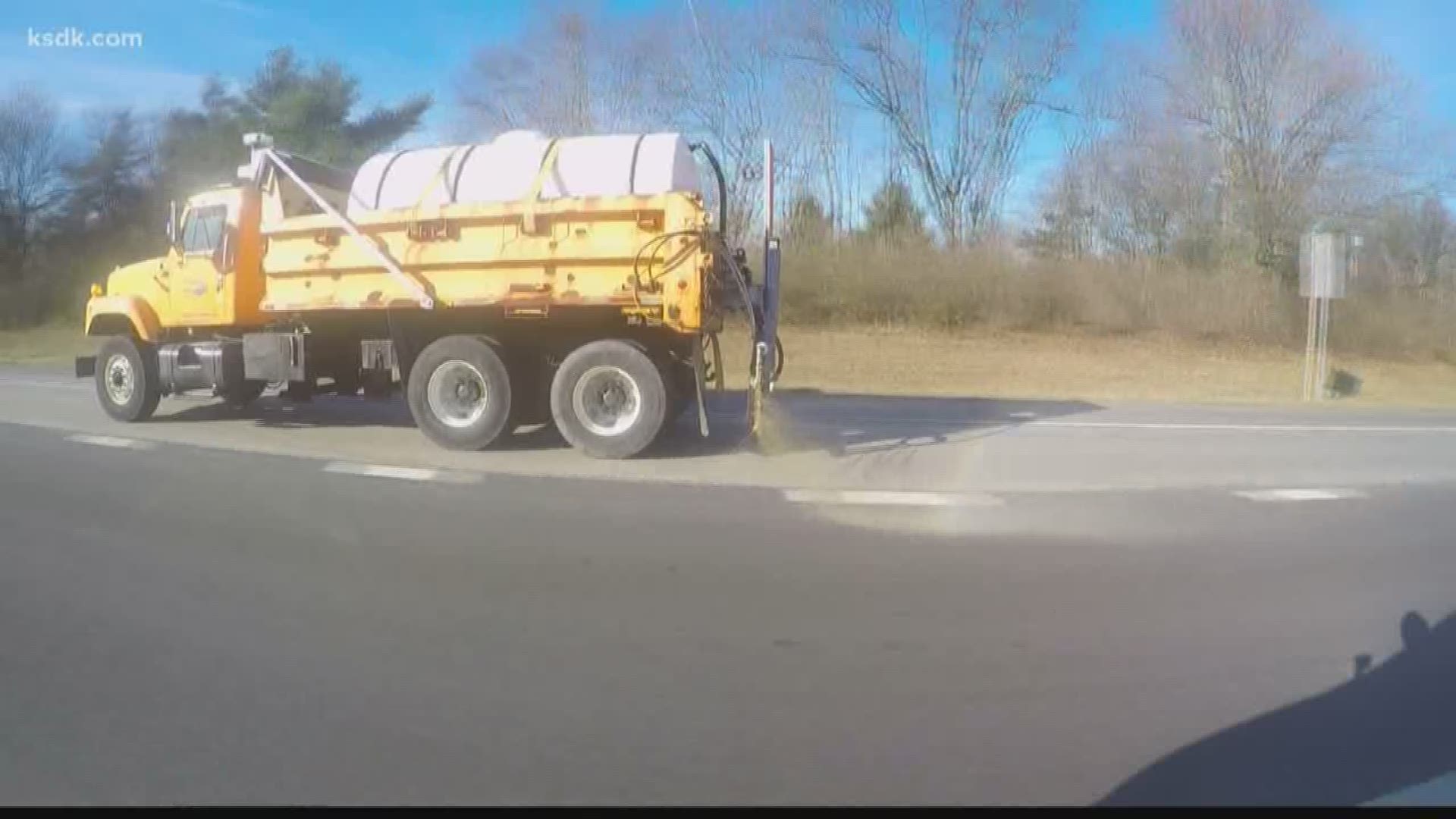 If you've driven on area roads in the last two days, you might have seen MoDOT trucks spraying liquid on the roadways.