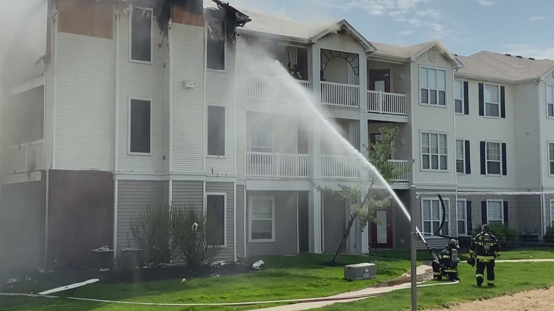Firefighters are responding to a large fire at an apartment complex in O'Fallon, Missouri. The fire broke out sometime before 11 a.m. Tuesday.